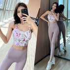 2023 NEW Yoga suit sports beautiful back running fitness bra gather two piece set  for women