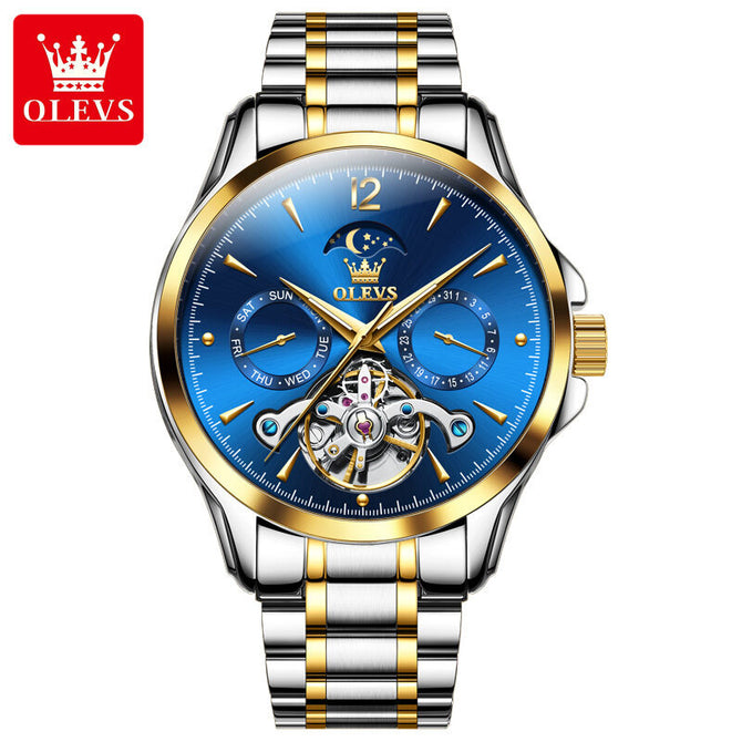 2022 OLEVS new men's watch automatic mechanical watch multifunctional hollow men's watch 6663