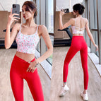2023 NEW Yoga suit sports beautiful back running fitness bra gather two piece set  for women