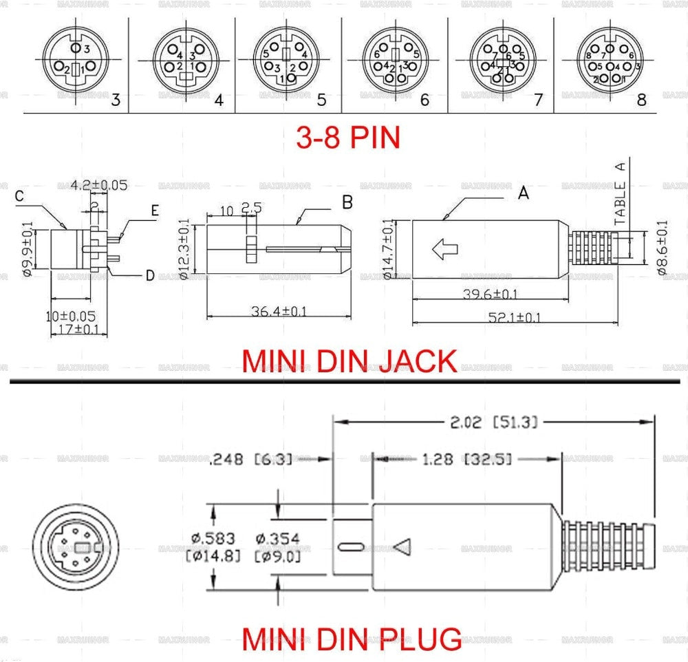 Din 6 Pin Male Plug Solder Connector + Female Adapter