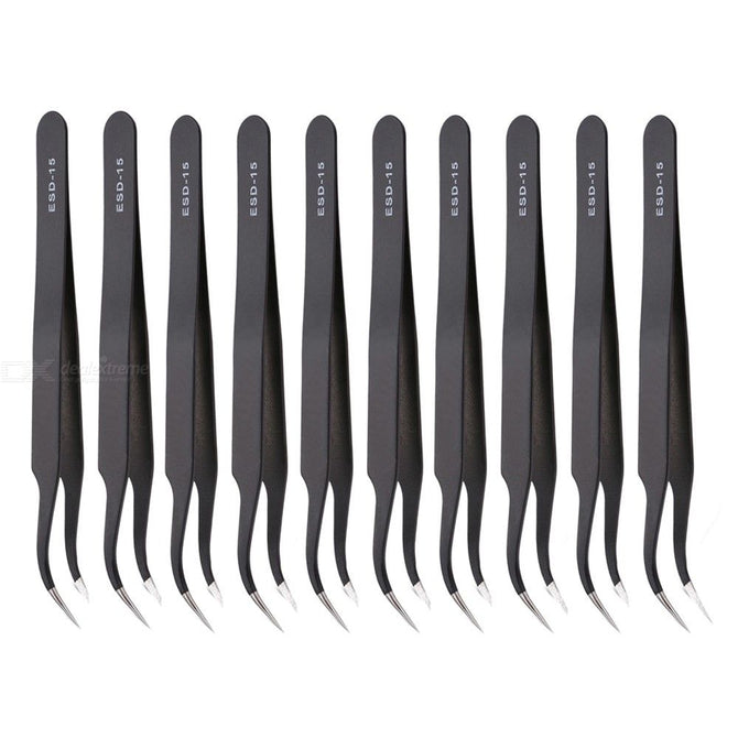 10pcs/set Anti-static Precision Tweezers Set Pinzas Pincet Stainless Steel ESD Tweezer Electronics Repair Tools wholesale bulk price