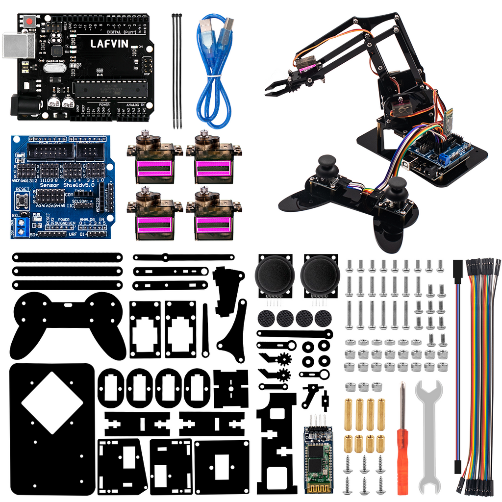 LAFVIN 4DOF Acrylic Toys Robot Mechanical Arm Claw Kit for Arduino for ...