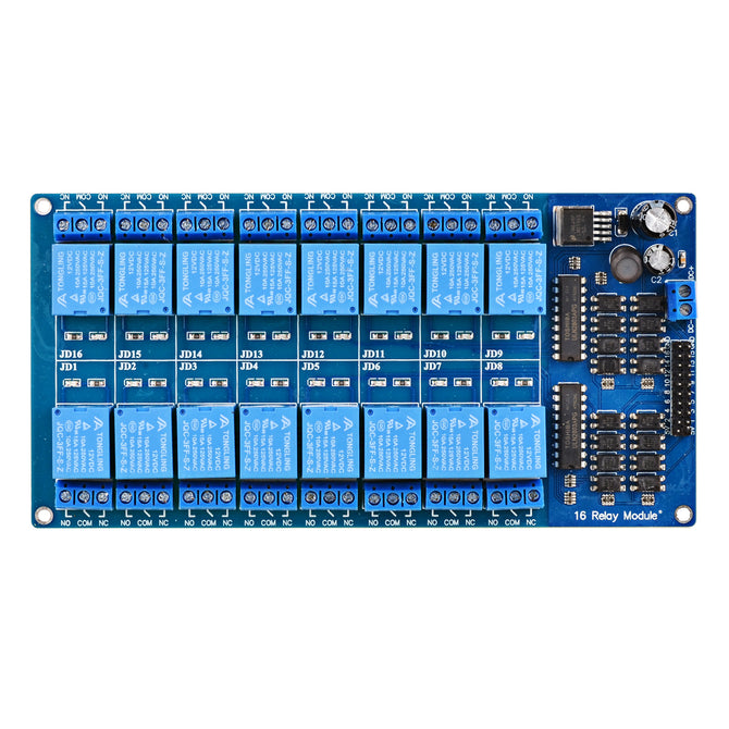 7034 16-Channel 12V Relay Module Board W/ Power LM2576 / Optocoupler Protection - Blue