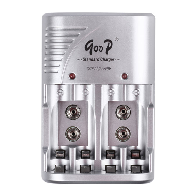 2014 New Edition Goop 802 High Quality Standard Charger for AA / AAA / 9V with EU Plug - Silver