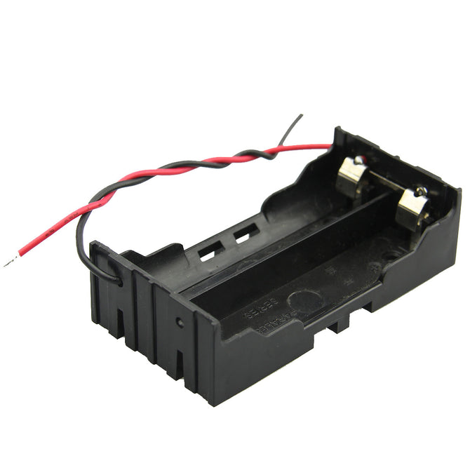 DIY 2-Slot Parallel 18650 Battery Holder w/ 2 Leads - Black