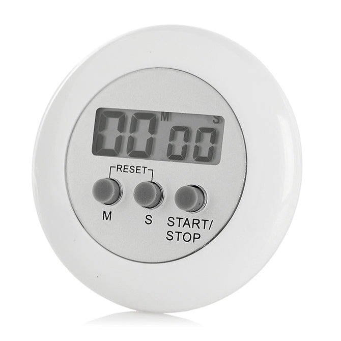 Round Shape 1.3" Screen Mini Digital Kitchen Timer - White