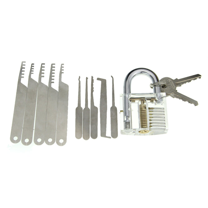 Practice Padlock + Comb Style Lock Pick + Single Hook Pick Tool Set