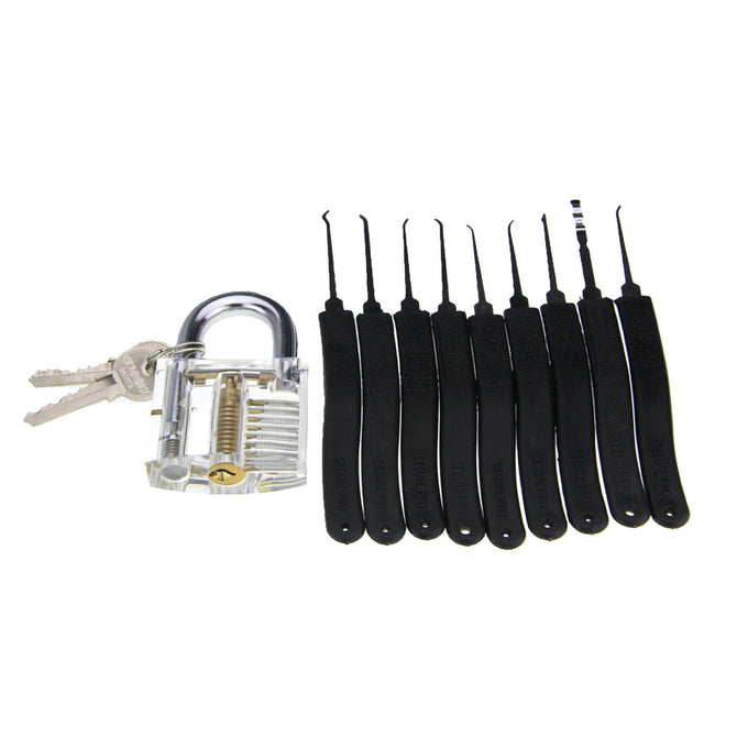 Transparent Slotted Practice Padlock + Advanced Lock Picks Set
