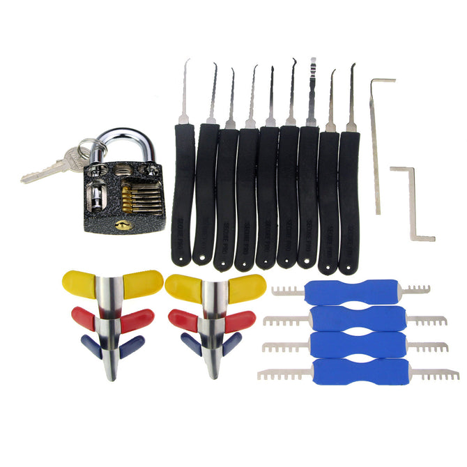 Practice Padlock + 9PCS Lock Picks + Padlock Shims Set