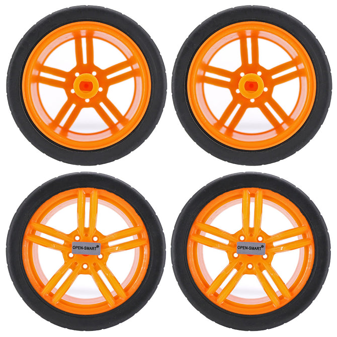 OPEN-SMART 65mm Smart Car Model Wearable Rubber Wheel for TT Motor - Black + Yellow (4 PCS)