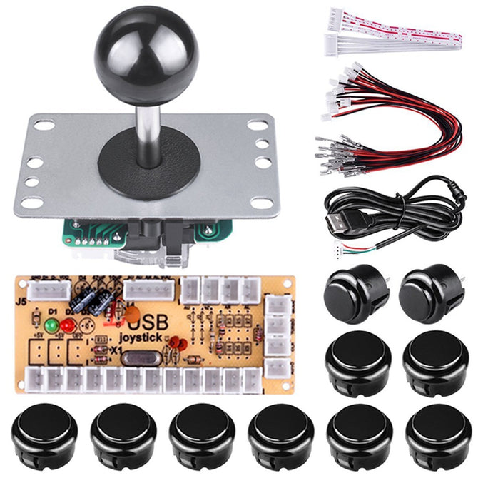 DIY Arcade Game Button and Joystick Controller Kit for Rapsberry Pi and Windows - Black
