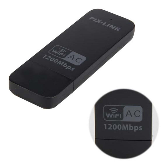 USB AC1200M Portable Wireless Wireless Network Card Adapter WiFi 802.11 b/g/n - Black