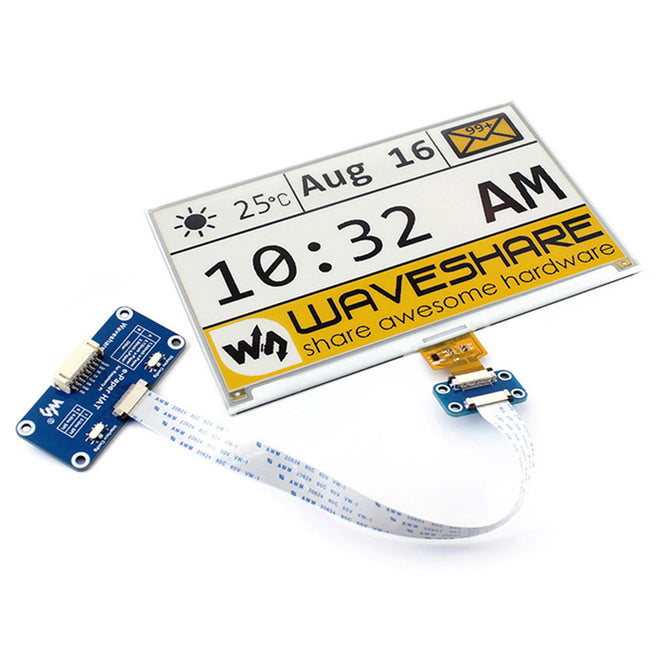 Waveshare 640x384 7.5 Inches E-Ink Display HAT for Raspberry Pi, Yellow / Black / White Three-color