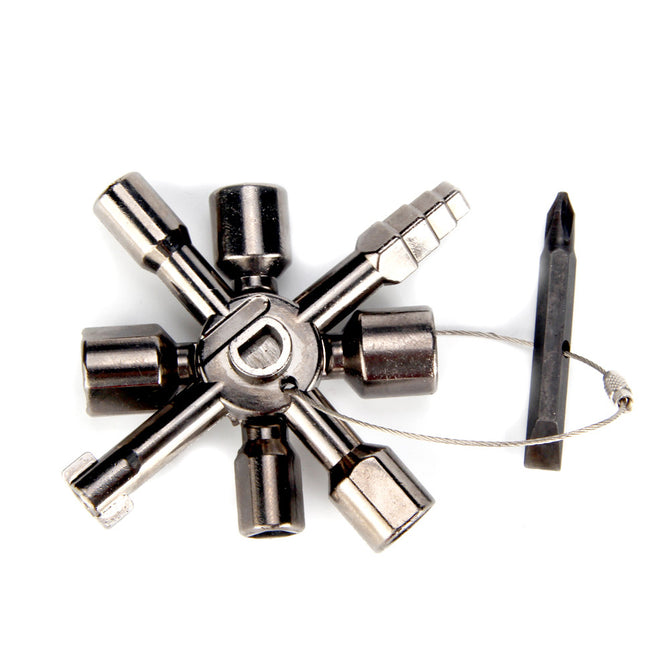 HakkaDeal Multi-Function One-In-One Triangle Emergency Key Wrench - Black