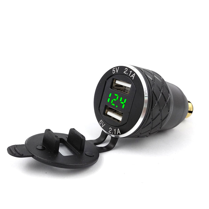 Eastor Aluminum Metal Shell Dual USB Charger w/ 4.2A Green Light Voltmeter for BMW Motorcycle - Black