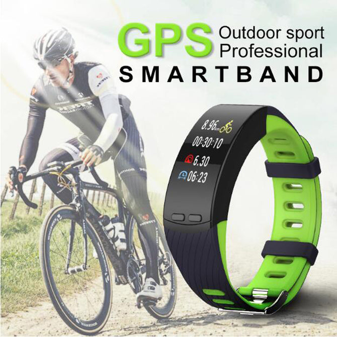 P-TOP P5 GPS Fitness Smart Bracelet Wristband w/ Heart Rate Monitor, Phone Activity Tracker - Green + Black