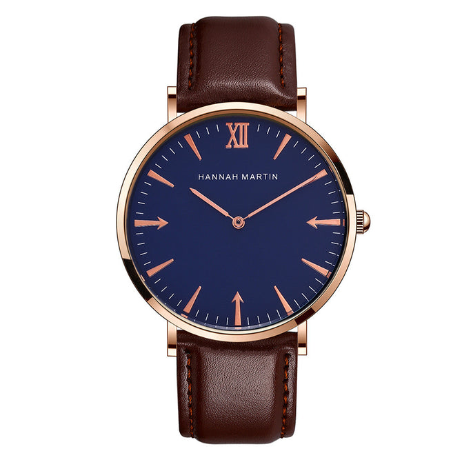 Hannah Martin JT 40FK Men's Ultra-thin Quartz Watch Japanese Movement 30m Waterproof PU Leather Strap Wrist Watch - Brown
