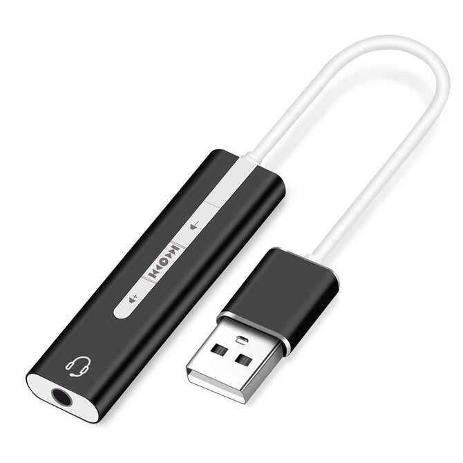 Measy 2-in-1 USB External Sound Card, 3.5mm USB Audio Interface Microphone Headphone Adapter for PC Laptop - Black