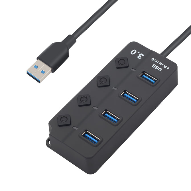 Measy USB Hub 3.0 High Speed 4 Port USB 3.0 Hub Splitter On/Off Switch for MacBook Laptop PC - Black