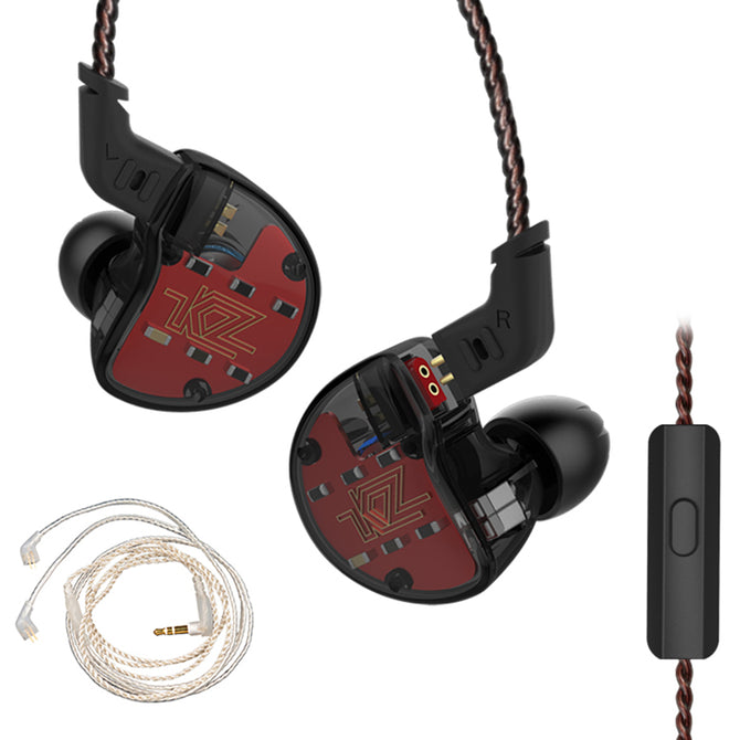 KZ ZS10 4BA with 1 Dynamic Hybrid 10 Drivers In Ear Earphones HIFI Headphones With Silver Cable - Black (With Microphone)