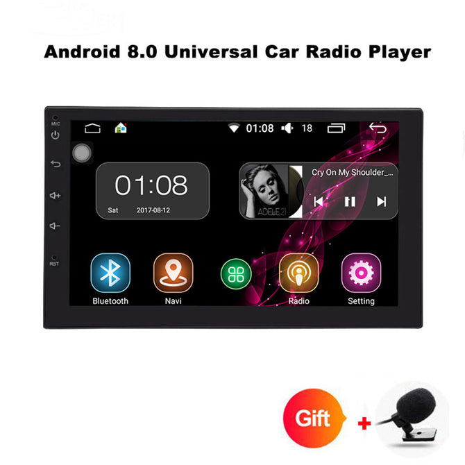 Funrover 2 Double Din Universal Car Radio DVD Player, Stereo HD 7" Quad-Core Android 8.0 Auto Radio w/ GPS Navigation