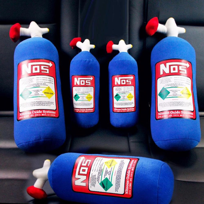 NOS Auto Nitrous Car Cushion Seat Cover Nitrogen Gas Bottle Style Cushion Neck Rest Pillow Bolster Headrest Support Blue