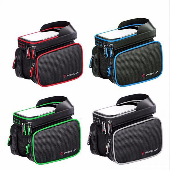 WHEEL UP 6.2 Inch Waterproof Touch Screen Bike Bag Front Frame Top Cell Phone TPU Cycling Bag Green