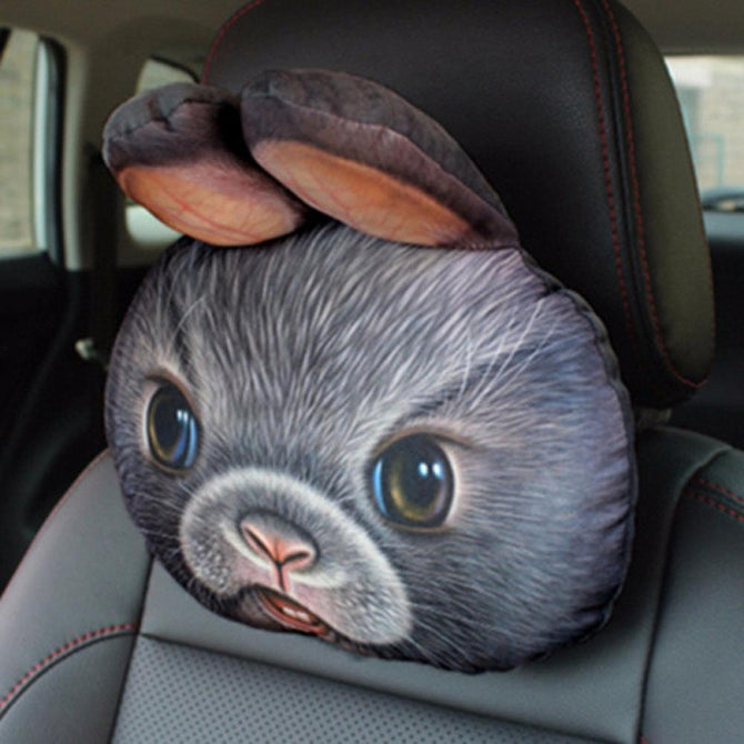 3D Car Styling Car Headrest Pillow Head Neck Rest Headrest Pillow Seat Back Lovely Dog Cat Animal Huskies Gift Present Gray