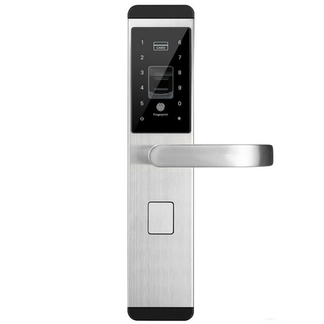 Semiconductor Fingerprint Home Security Door Electronic Code Smart Card Lock, Fingerprint + Password + Card + Key - Silver