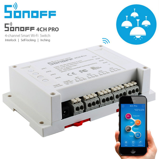 Sonoff 4CH Pro 4 Channel WiFi RF Smart ON/OFF Smart Remote Controll Inching/Self-Locking/Interlock/ Timer DIN Rail Mount