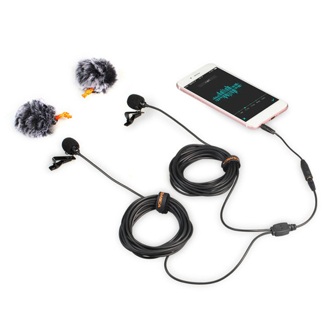 ESAMACT Comica 4.5M Dual-head Lavalier Lapel Microphone Clip-on Omnidirectional Condenser Mic for DSLR Smartphone Gopro PC