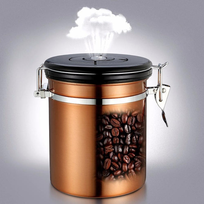 1500ml Coffee Beans Stainless Steel Coffee Tea Canister Sealed Jar With Exhaust Valve Keep Fresh Gold