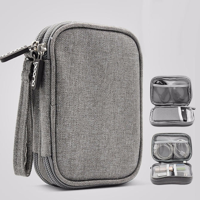 Travel Electronic Accessories Cable Organizer Bag Portable Case SD Cards Flash Drives Wires Earphones Double Layer Box Dark Gray