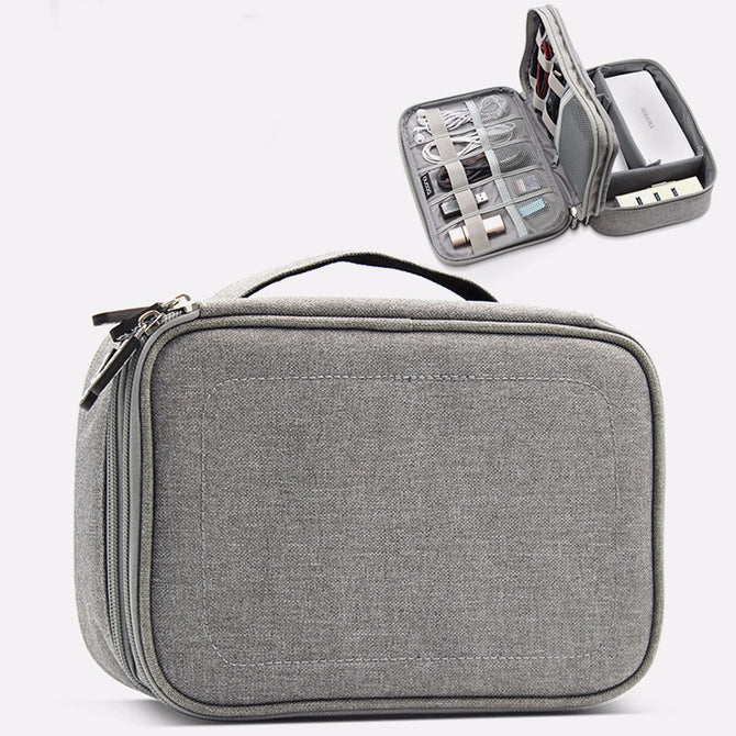 Double Layer Travel Storage Bag Kit Data Cable U Disk Power Bank Electronic Accessories Digital Gadget Devices Organizer Dark Gray