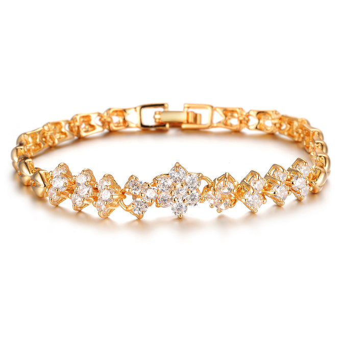 XSUNI Fashion Stylish Diamond 3A Zircon Plated 18K Gold Bracelet - Gold