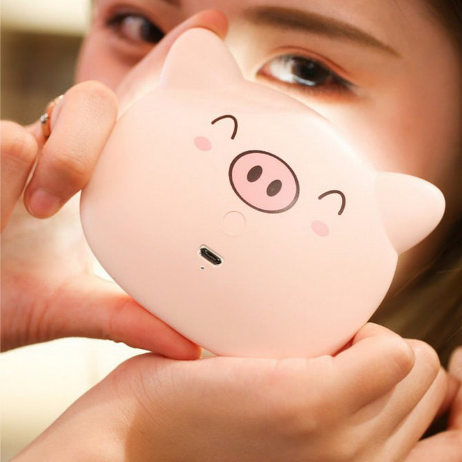 USB Charge Mirror Lamp Handheld Cosmetic Mirror Night Light Cute Pig Make-Up Mirror Rechargeable Mini Portable Women Pink/Natural Light