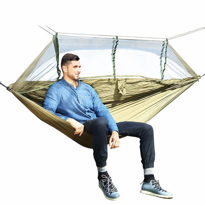 Outdoor Mosquito Net Parachute Hammock Camping Hanging Sleeping Bed Blue