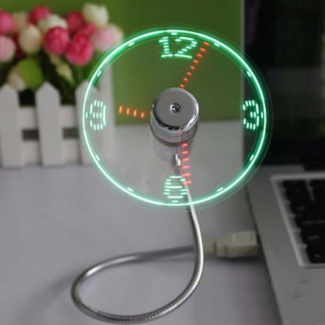 USB Gadget Mini Flexible LED Light USB Fan Time Clock Desktop Clock Cool Gadget Time Display Clear