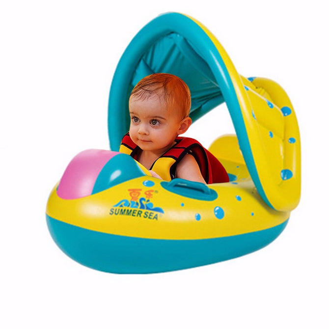 Baby Kids Swim Ring With Adjustable Sunshade Summer Inflatable Swim Float Boat For Pool Beach Multi