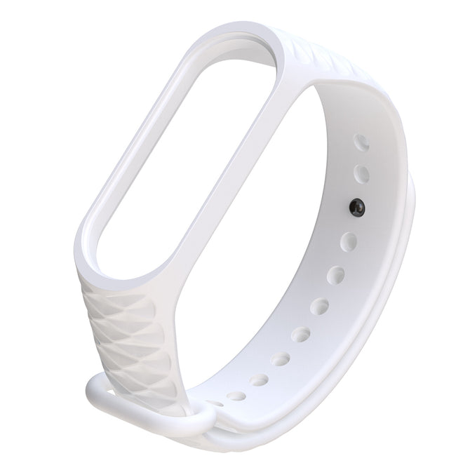 Replacement Lozenge Pattern TPE + TPU Wrist Strap for Xiaomi Mi Band 3 Smart Bracelet - White
