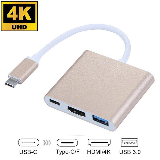 Kitbon USB 3.1 Type-C to HDMI + USB 3.0 + USB-C Adapter Converter for Mac Air Pro Pixel Huawei Mate10 Samsung S8+ Plus