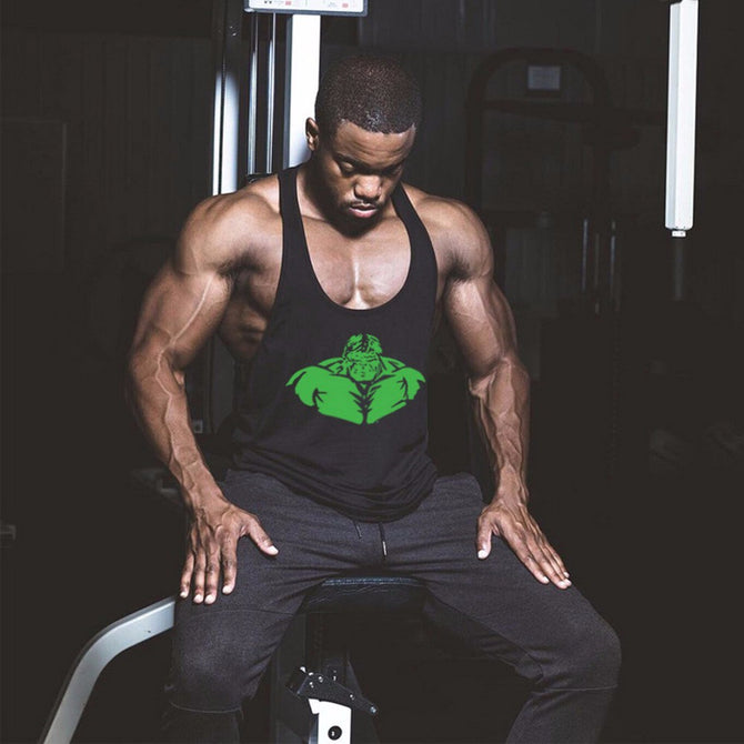 Muscleguys Brand Gyms Clothing Bodybuilding Stringer Tank Top Men Fitness Vest Print Hulk Cotton Singlet Black/XXL