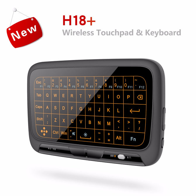 H18+ Wireless Air Mouse Mini Keyboard Full Screen Touch QWERTY Keyboard Touchpad With Backlight Function For Smart TV Black