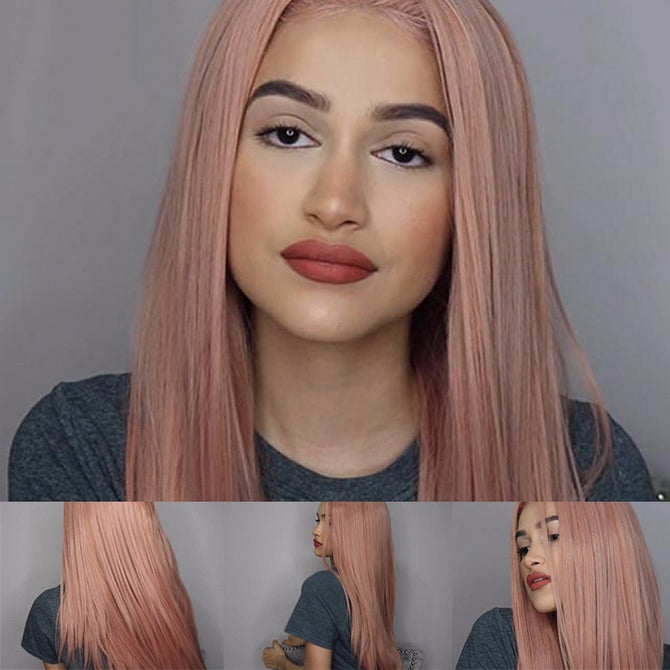 Pink Long Straight Synthetic Wigs For Women, Heat Resistant Cosplay Hair Wig Pink/28inches