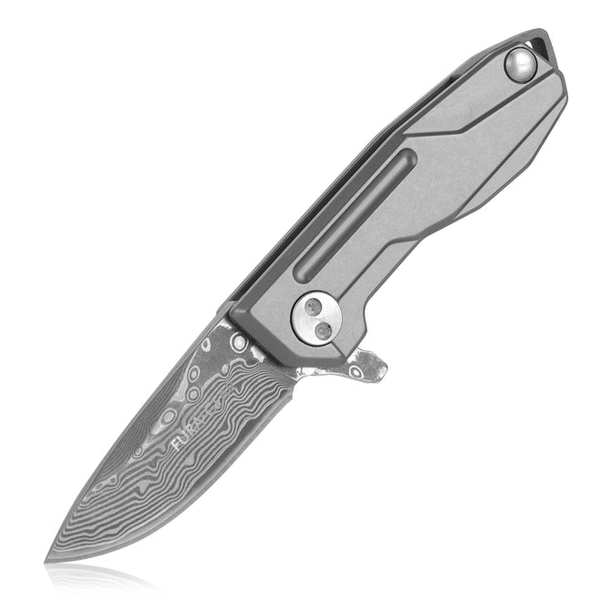 FURA ¡¤ GEAR Titanium Alloy (Handle) + Damascus Steel(Blade) Folding Knife - Grey