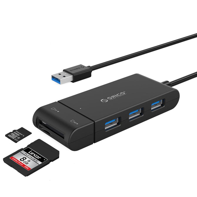 ORICO 3 Port USB 3.0 HUB With SD/TF Card Reader Memory Card Reader Adapter Multifunction HUB - Black (H32TS-U3) Black