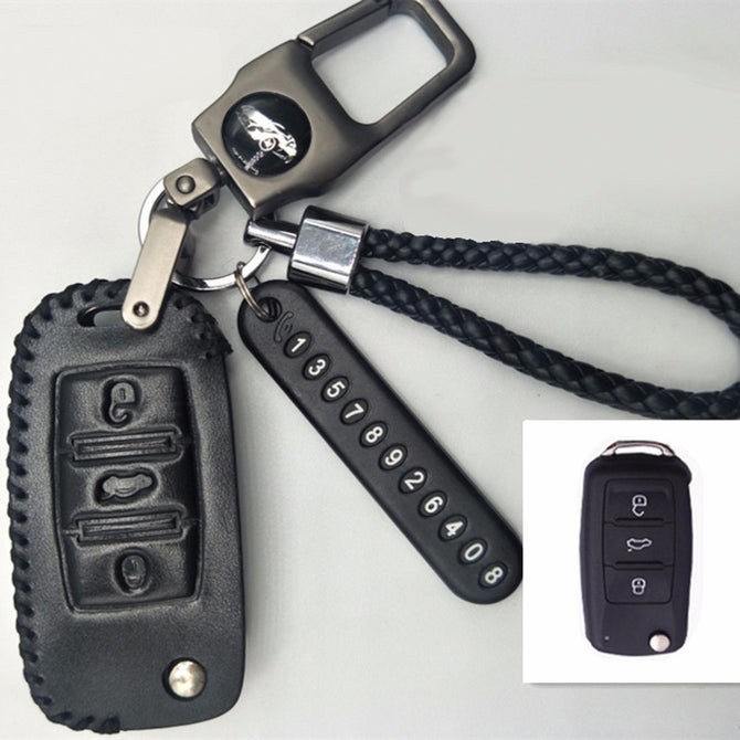 PU Leather Car Key Case Wallet Holder Organizer Housekeeper, Keychain Cover Key Bag Pouch Purse For Lavida, POLO Black