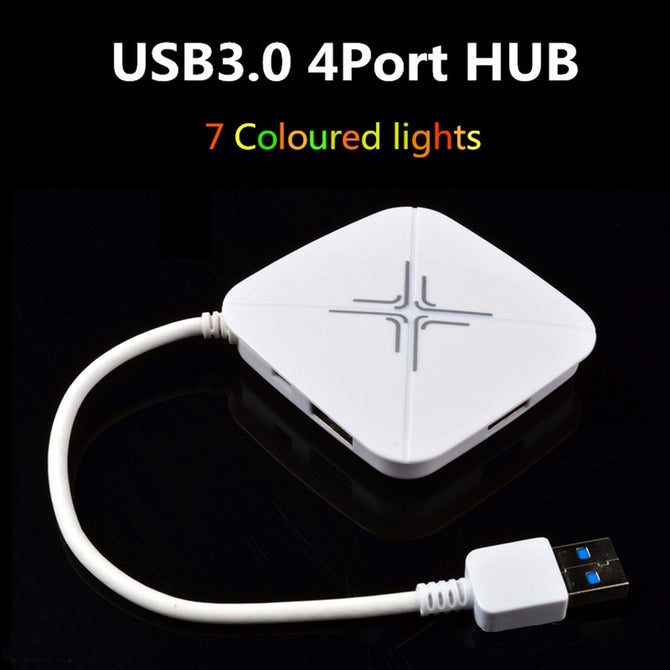 USB 3.0 HUB 4 Port USB3.0 With LED Breathing Light USB Splitter Adapter White