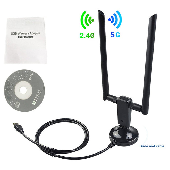 1200M Wireless Network Card 2.4G/5.8G USB3.0 Double Frequency USB Fast Ethernet Wifi Acceptor Black