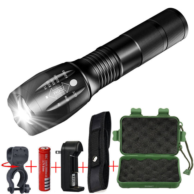 ESAMACT LED Flashlight Zoomable Focus Torch Lamp Light Tactical Torch Lantern for Camping Biking No Battery